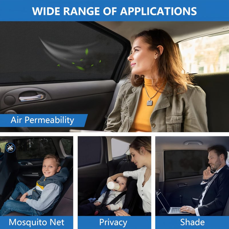 Beicarin Car Window Shades for Baby - 2 Pack Sun Shade Blocker, Breathable Mesh Rear Side Window Shade Sunshade for SUV, UV Protection for Baby Family Pet, Mosquito Bug Net Window Screens for Camping - Image 3